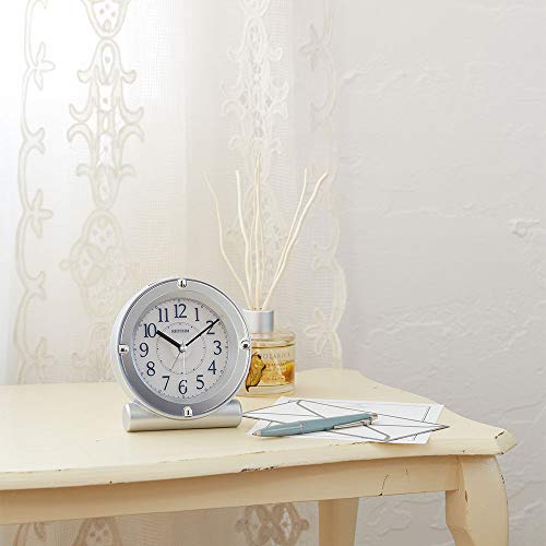 リズム(RHYTHM) 目覚まし時計 アナログ 電子音 アラーム 連続秒針 ライト付き シルバー 8RE679SR19 12.4x12x7.5cm