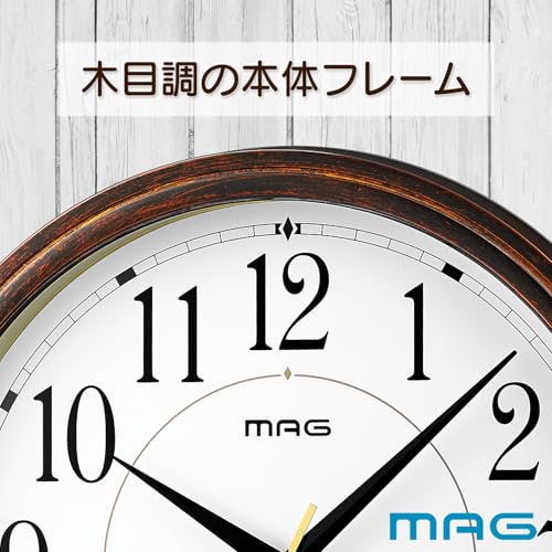 MAG(マグ) 掛け時計 壁掛け時計 アナログ 静音 連続秒針 木目調 和室 直径31.0㎝ ブラウン 橘 W-772 BR-Z ノア精密