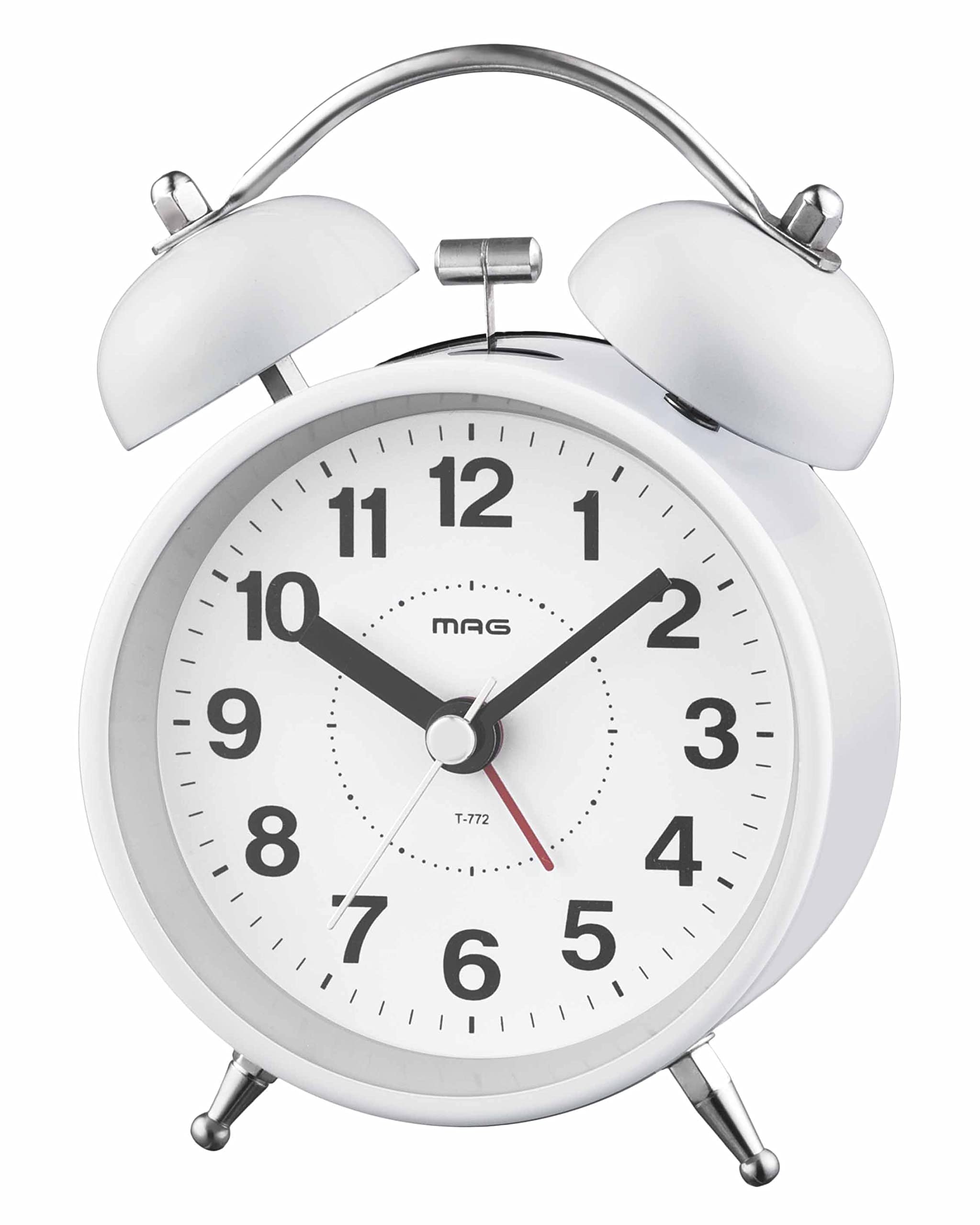 MAG(マグ) 目覚まし時計 置き時計 小型 小さい かわいい ツインベル アナログ 静音 連続秒針 ベル音 アラーム スヌーズ ライト ホワイト プチベルズ T-772 WH-Z ノア精密